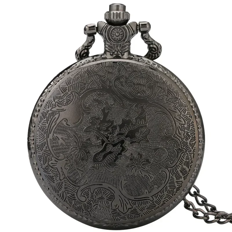 Bronze Dad Pocket Watch Hollow Out Arabic Number Dial Quartz Movement Timepiece with Necklace Chain Vintage Father Gift