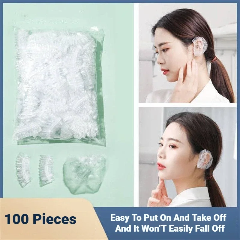 100Pcs Disposable Waterproof Ear Cover Hair Dye Earmuff Shower Bathing Baking Oil Barber Hairdressing Cleaning Accessories