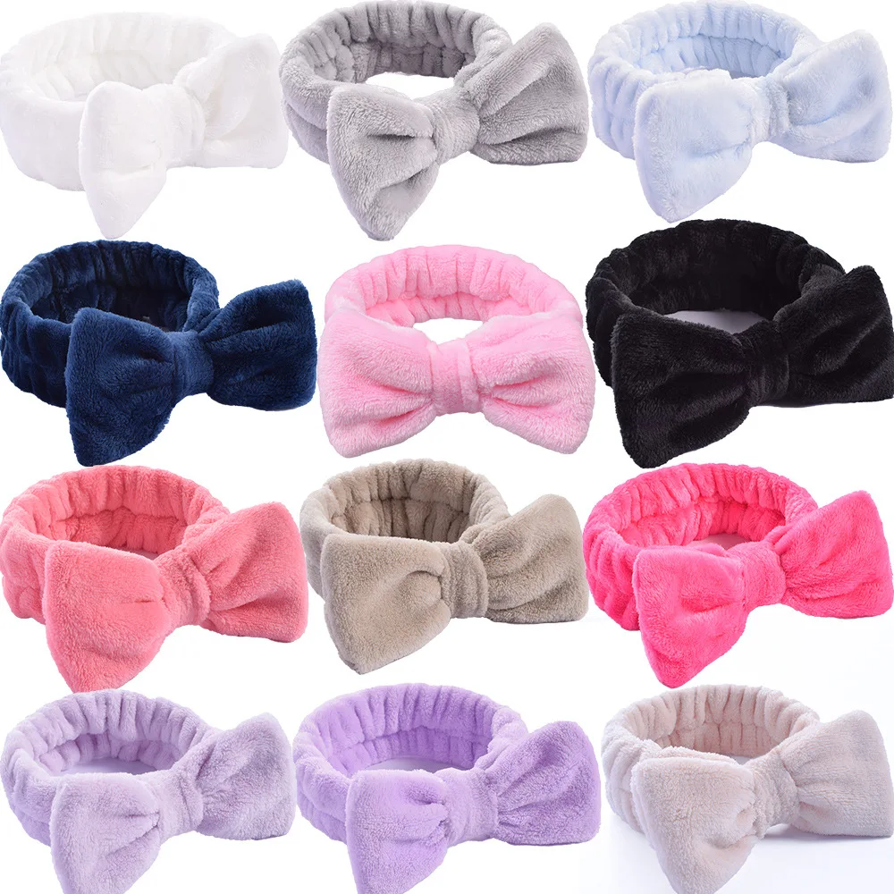 Wash Face Hair Holder Hairbands Soft Warm Coral Fleece Bow Headband For Women Girls Turban Fashion Hair Accessories