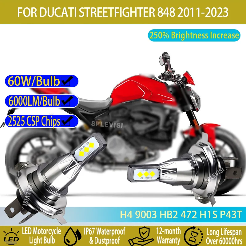 

60W LED for Motorcycles Quick Plug and Play For Ducati Streetfighter 848 2011 2012 2013 2014 2015 2016 2017 2018 2019 2020-2023