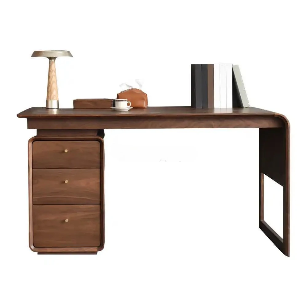 

North American black walnut all solid wood desk simple modern writing computer desk with drawers