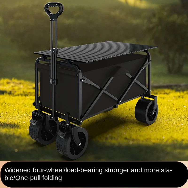 Folding Camping Trolley with Table, Outdoor Camping Equipment, Off-road Wheels, Large Capacity, 8 