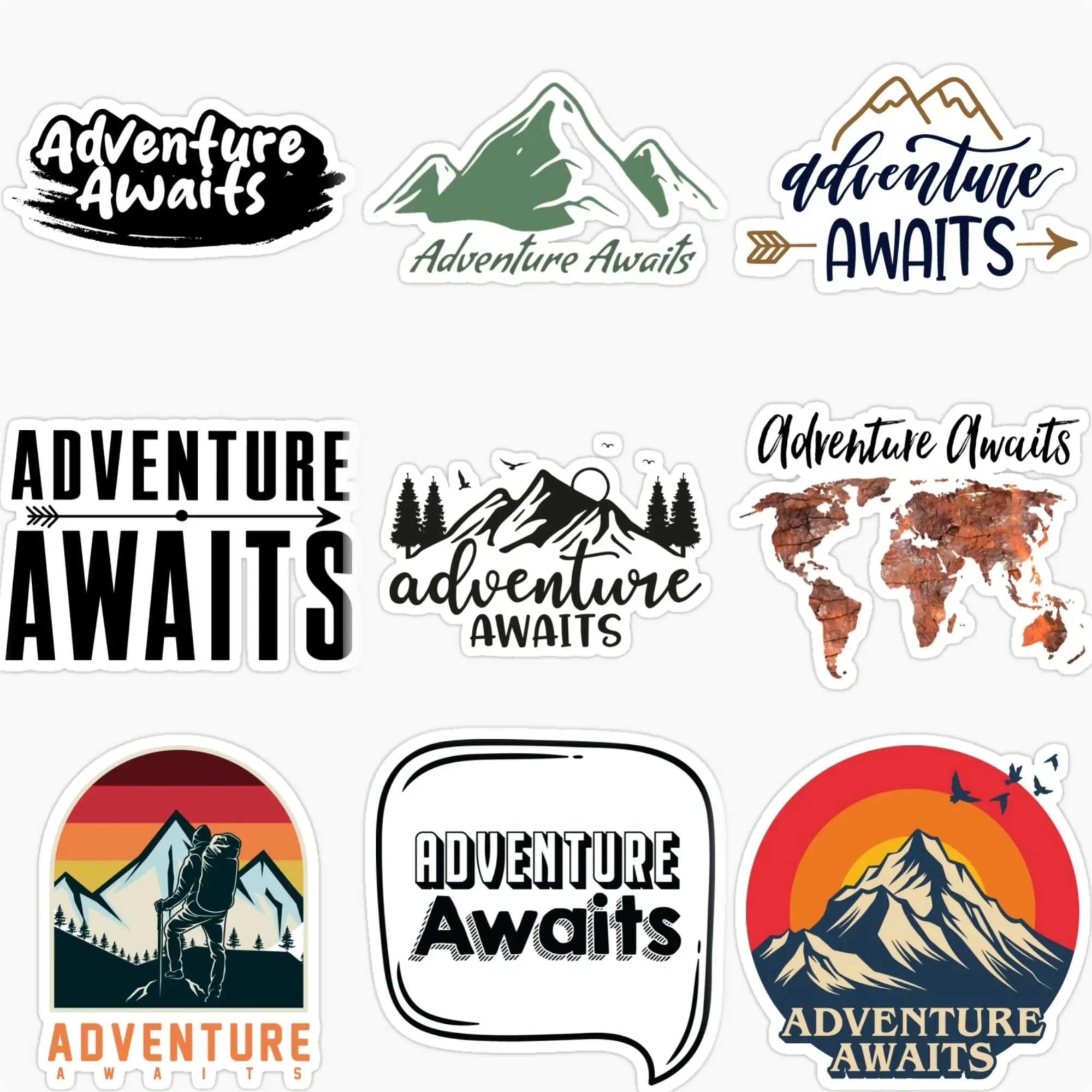 

Adventure Awaits Travel Camping PVC Car Stickers for Van Bicycle Motorcycle Off-road Helmet Fridge Wall Decal Accessories