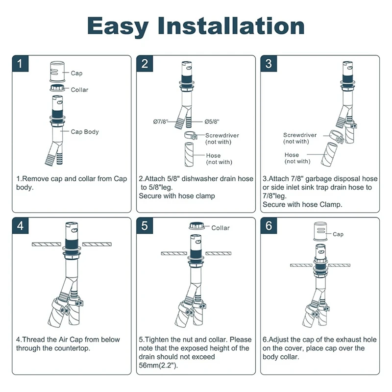ABDJ-식기 세척기 공기 갭 커버, 주방 싱크대 용 식기 세척기 공기 갭 캡, 솔리드 브래스 식기 세척기 오버플로 벤트 캡 키트