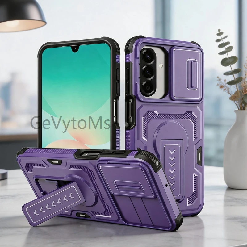 A17 Heavy Duty Kickstand Armor Case For Samsung Galaxy A17 A 17 GalaxyA17 4G/5G Military Slide Camera Cover For Samsung A17 Case
