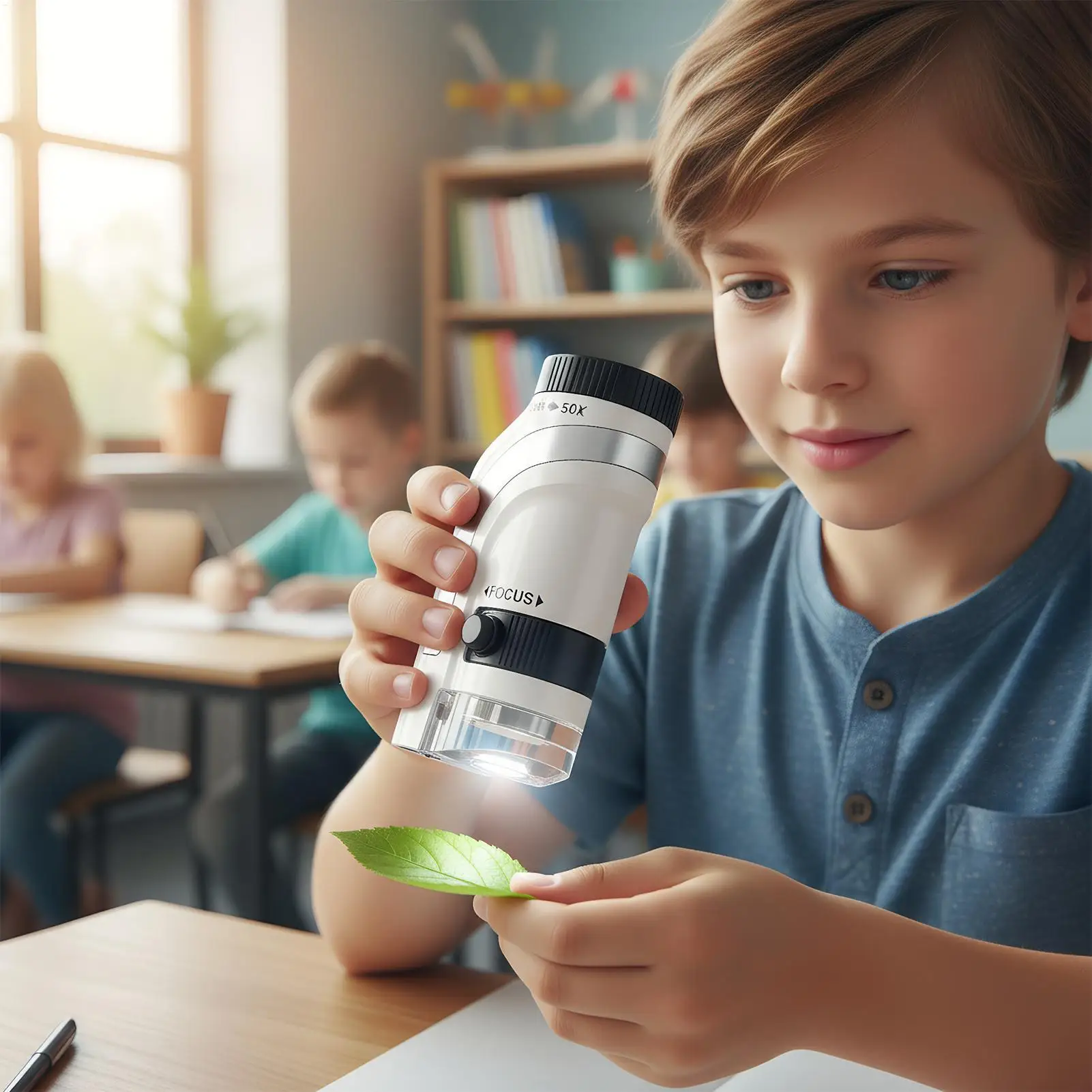 مجهر جيب للأطفال تكبير 50x-300x مع ضوء LED، مجهر رقمي محمول للأطفال والفتيان والفتيات