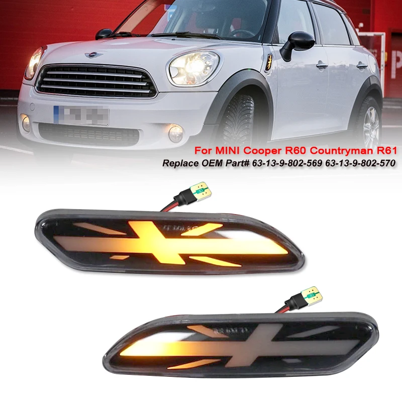 

For BMW MINI COOPER R60 R61 COUNTRYMAN PACEMAN Dynamic scroll flashing LED Side Marker Indicator Lamp Turn Signal Fender Lights