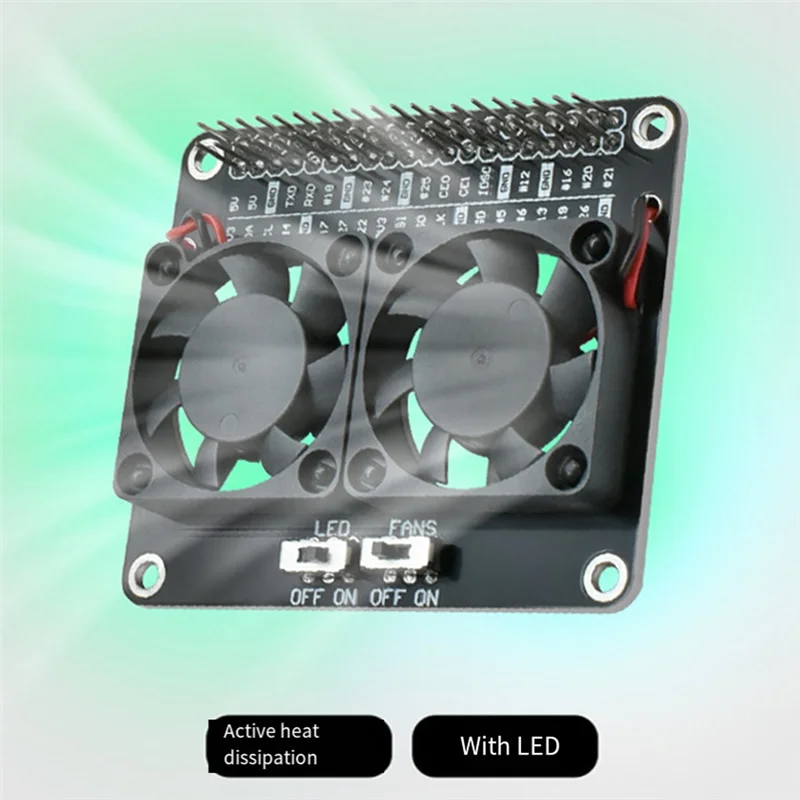 Excelente protector de ventilador de refrigeración Forraspberry Pi 4B Forraspberry Pi 5B con disipador de calor, radiador LED verde RPI