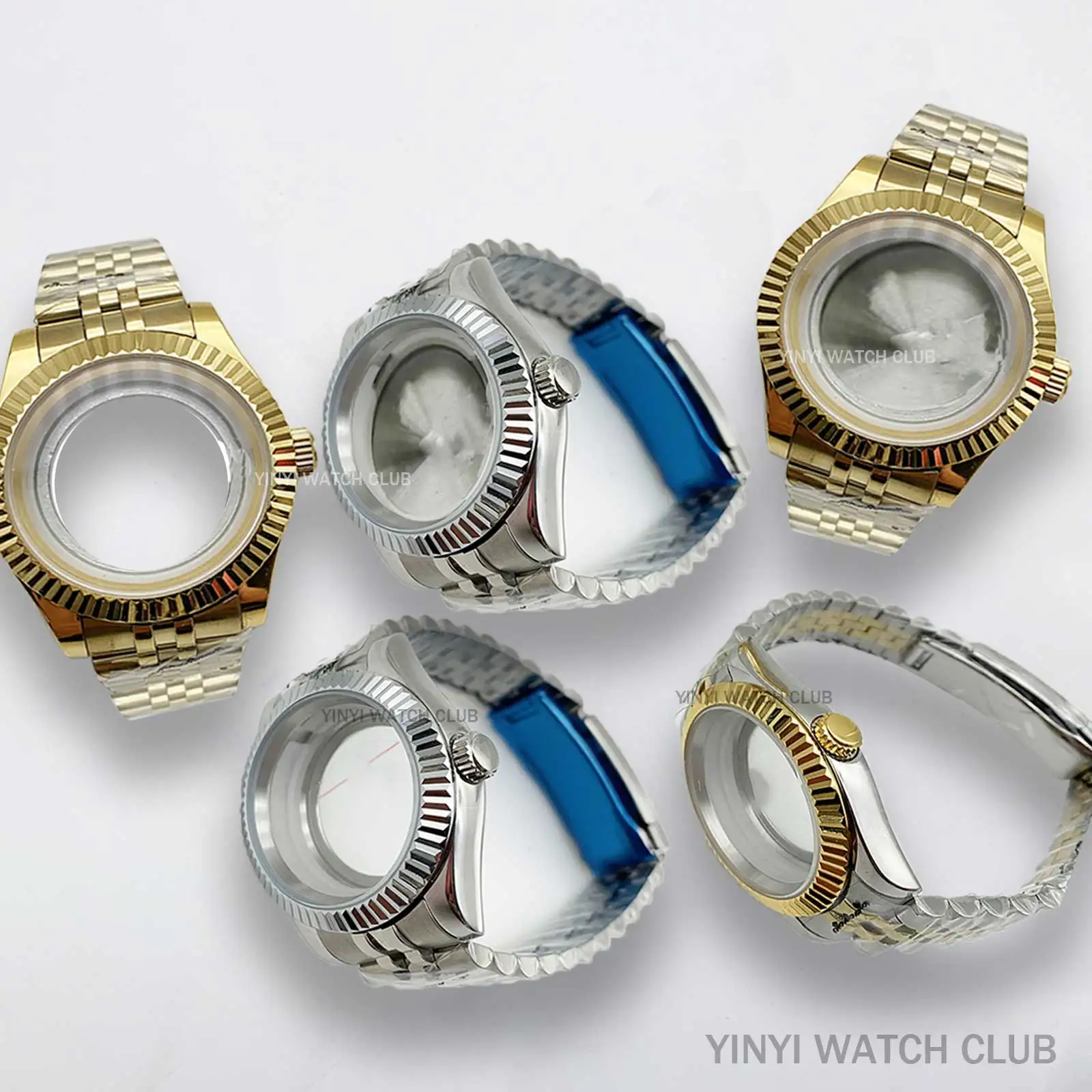 

40mm watch case Sliver Gold Sapphire mirror Transparent bottom for nh34 35 36 Miyota 8215 ETA2836 Mingzhu dg2813 3804 Movements