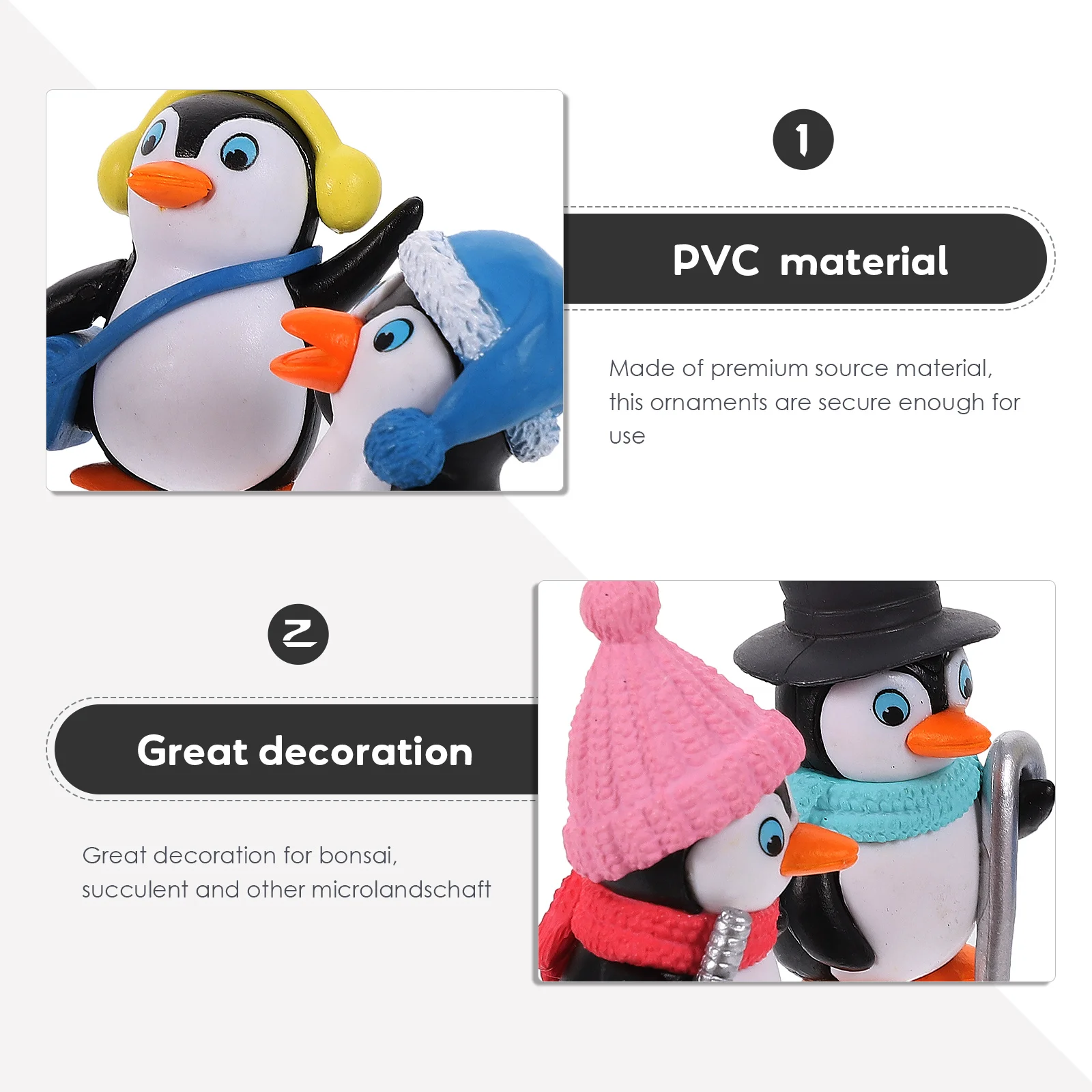

8 Pcs Mini Penguin Keychains Durable Safe Cartoon Ornaments for Bonsai Decor Landscape Desk Garden Accessories Jewellery Craft