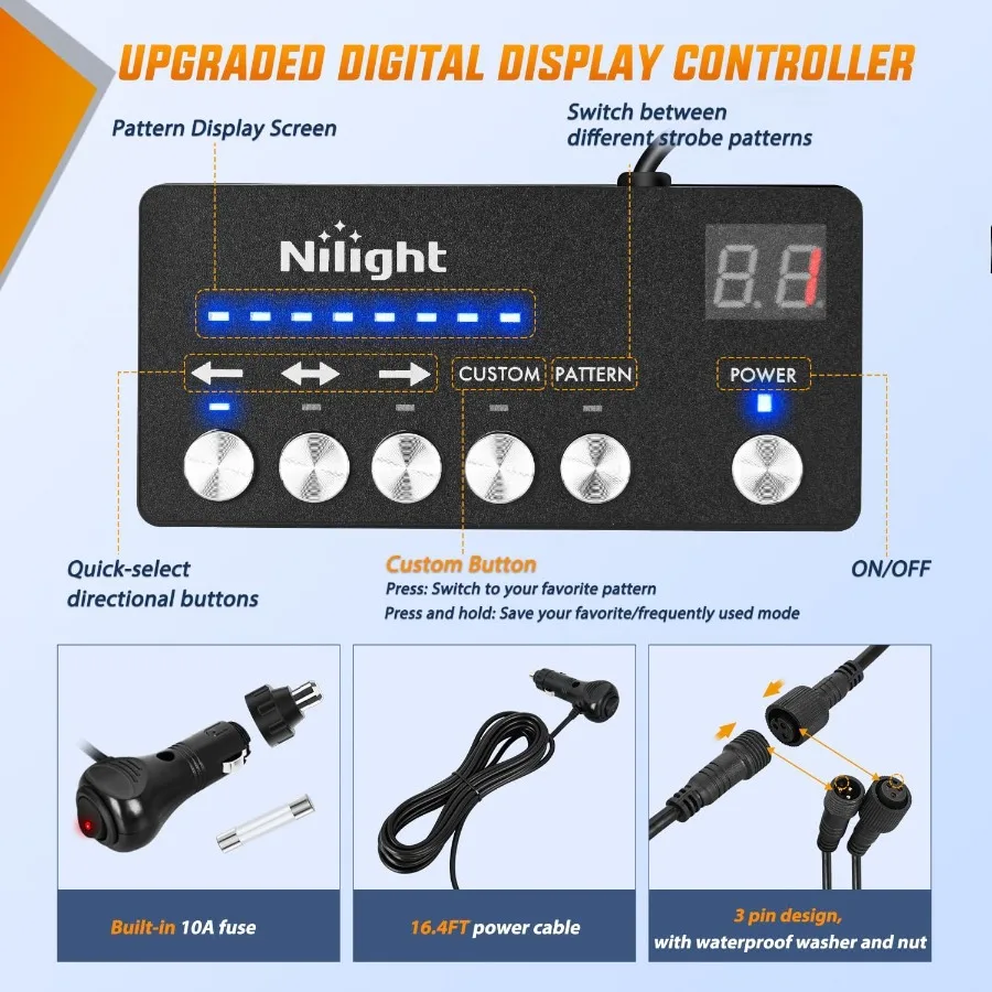 2 قطعة 70 بوصة شريط إضاءة إحترافي للطوارئ مع وحدة تحكم 864 LED أضواء لوحة تشغيل بيضاء مرنة الجانب وامض تحذير Cau #2