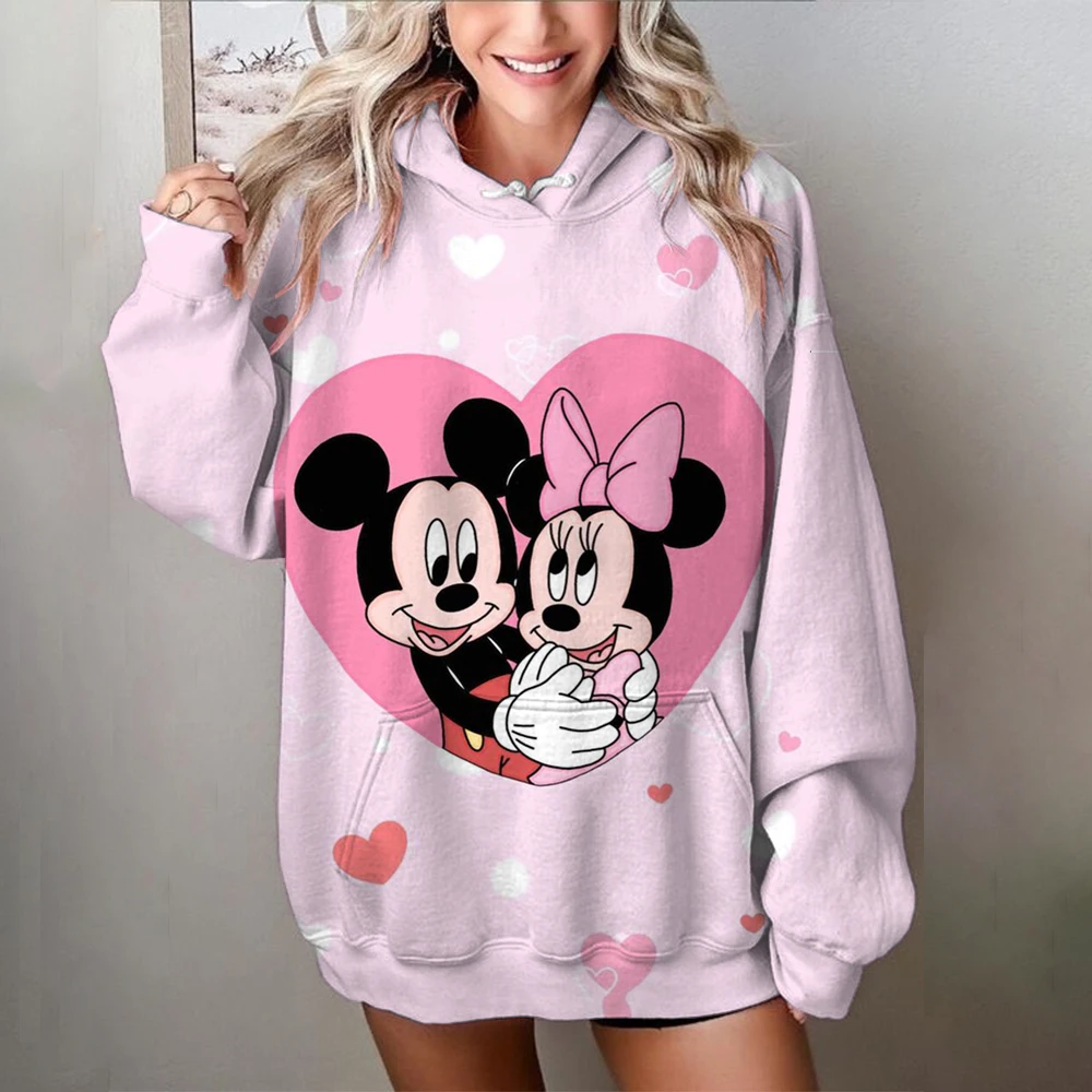 2024 New Women\'s Sweatshirt Loose-fit Disney Mickey Mouse print Hooded Jacket Korean Style Ins Trendy Printing Letter Autumn/win