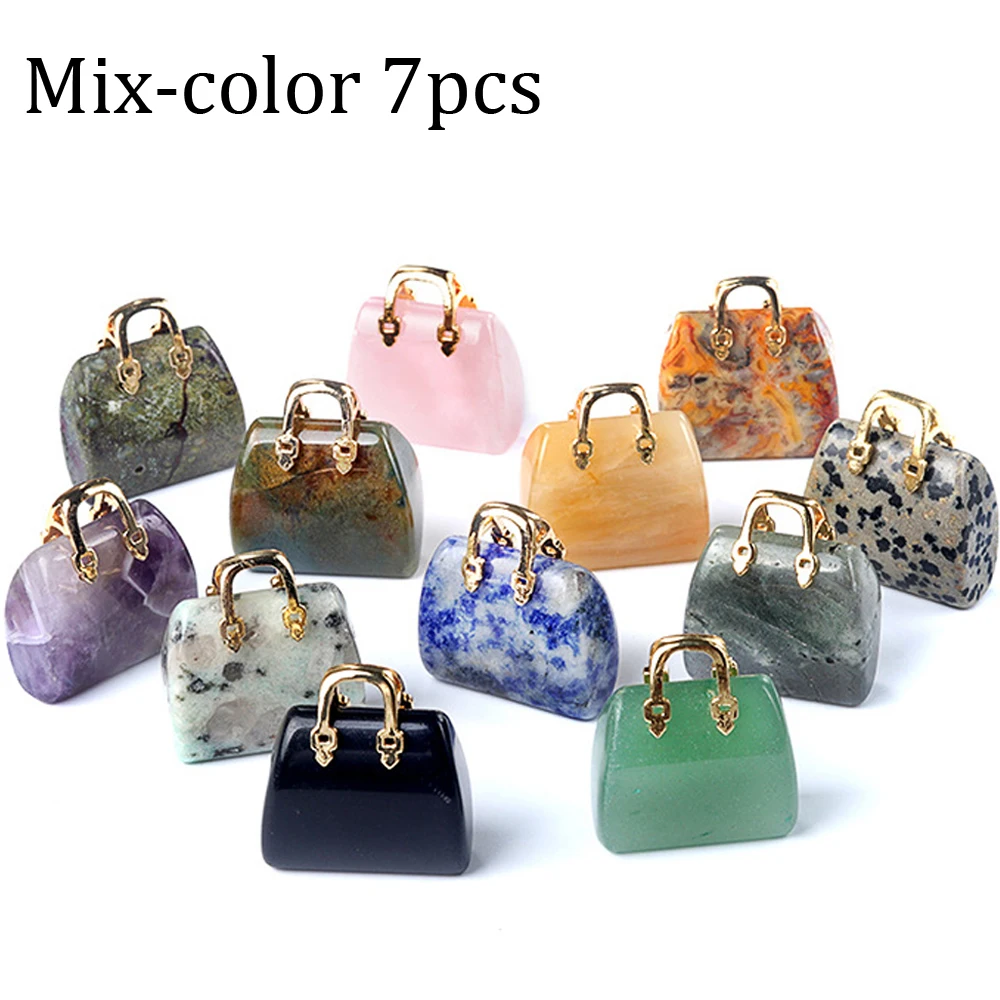 7 Stück 25 x 28 mm Handtaschenform-Anhänger, Naturstein, Kristall, gemischte Farben, Charms für Schmuckherstellung, DIY-Halskette, Ohrringe, Zubehör