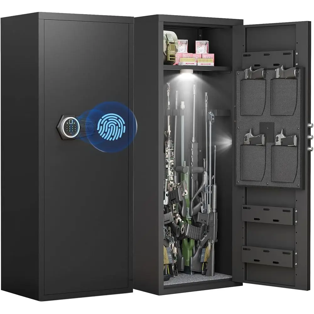 

Steel Biometric Gun Cabinet with Dual Alarm, Adjustable Shelves for Firearms and Pistols