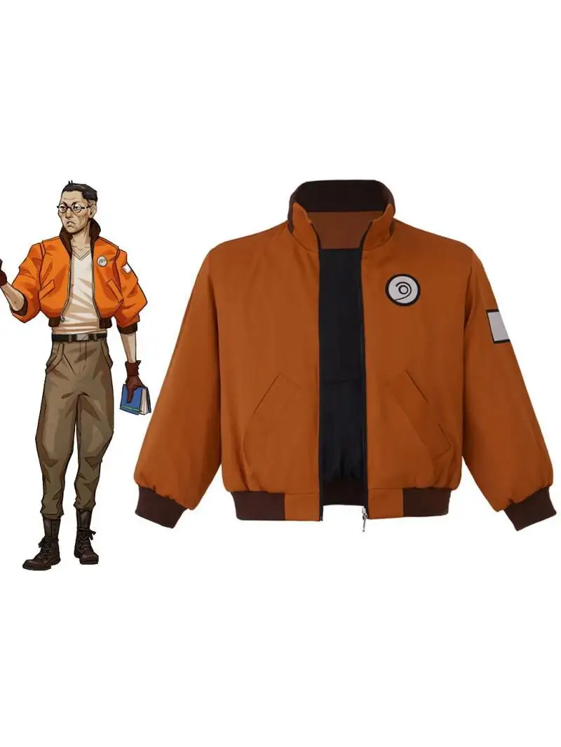 Game Disco Elysium Cosplay Kostüm Kim Kitsuragi Orange Mantel Kim Kitsuragi Kurze Baseballjacke mit Reißverschluss Lässige Pilotenjacke