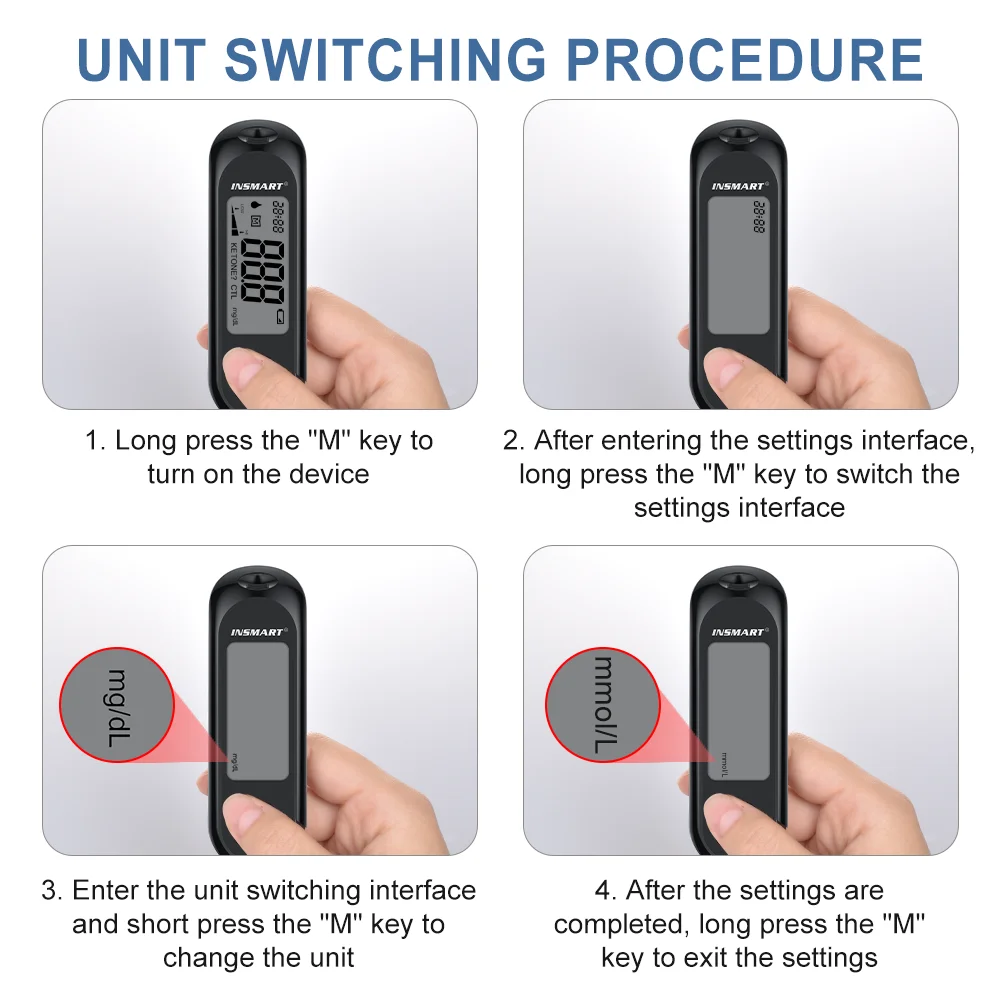 INSMART Medidor de glicose no sangue Kit de teste de diabetes 50 Tira de teste de glicose no sangue Kit de glicosímetro Monitor de açúcar no sangue