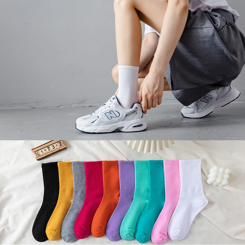 10 Paar Pack Vrouwen Sokken Koppels Regenboog Lente Winter Japanse Stijl Snoep Sport Mode Korte Sokken Voor Vrouwen Schattige Harajuku