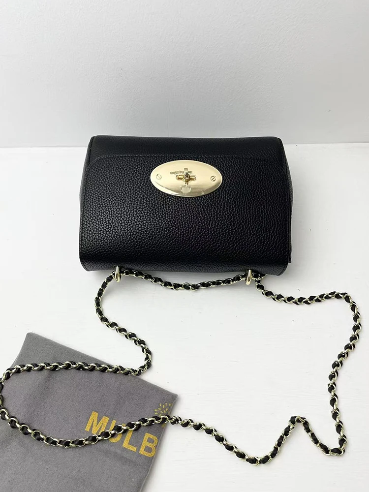 

Top Layer Cowhide Leather Lychee Pattern Single oulder Crossbody Bag Lo Head Chain Mail Carrier Phone Bag Briti Sle