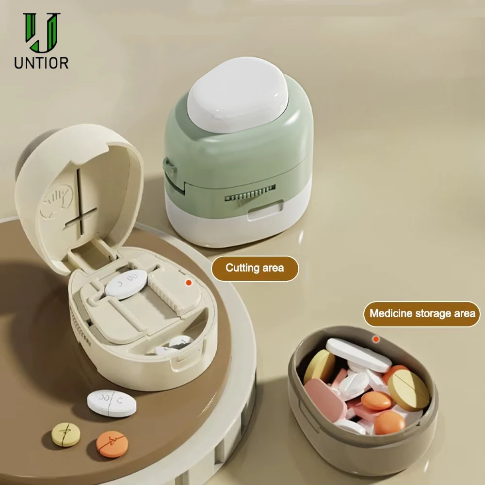 

UNTIOR Pill Cutter with Storage Portable Precise Compact Medication Dispenser Splitter for Elderly Travel Daily Tablet Splitting