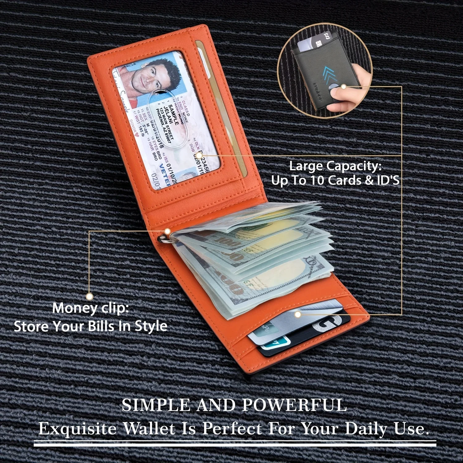 Portafoglio intelligente sottile in pelle PU per uomo con fermaglio per carte di credito Mini porta carte di credito sottile da uomo in pelle con blocco RFID