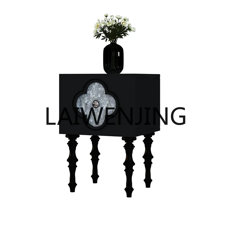 

RWJ French Bedroom Clover Shell Side Cabinet Living Room Side Table Storage Cabinet Black