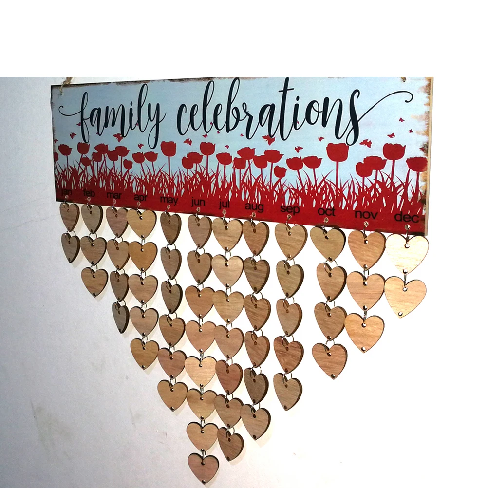

50 шт., деревянная доска-календарь для семейных торжеств, 40X12X0,5 см, красочная настенная подвеска «сделай сам», напоминание о день рождения для украшения дома