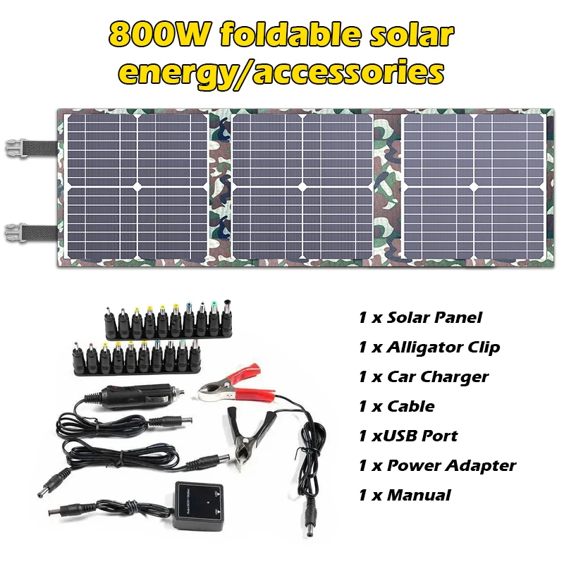 800W Foldable Solar Panel Kit Complete Solar Power Station MPPT Portable Generator Charger 18V for Car Boat Caravan Camping