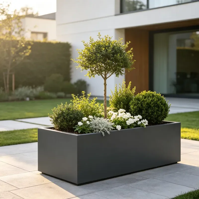 Large Long Trough Rectangular Aluminum Flower Pot Outdoor Durable Powder Coated Minimalist Design