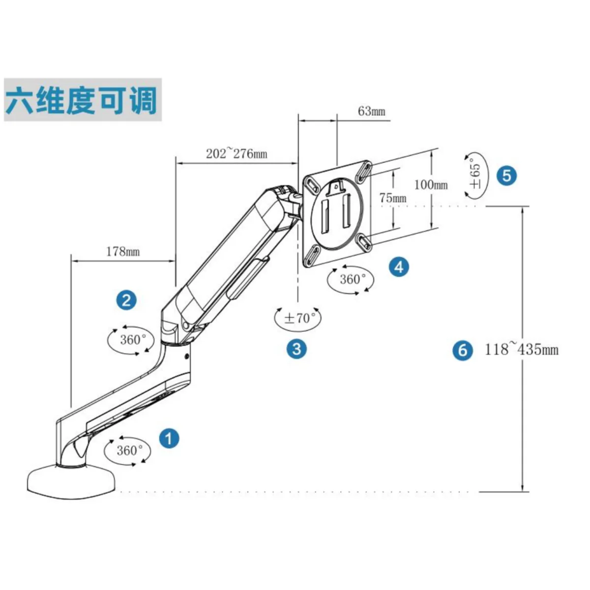 Universal Gas Spring Mechanical Arm 2 in 1 Bracket, 6-DOF Free Hover Laptop Extension Tray Holder for Notebook & Monitor