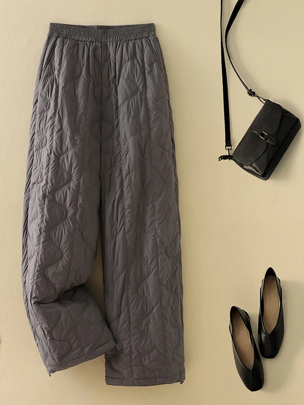 Plus Size Calças Casuais Mulheres Inverno Novo Sle Artístico Simples Thiened Calças Inter de Algodão À Prova de Vento Cintura Alta Reta...