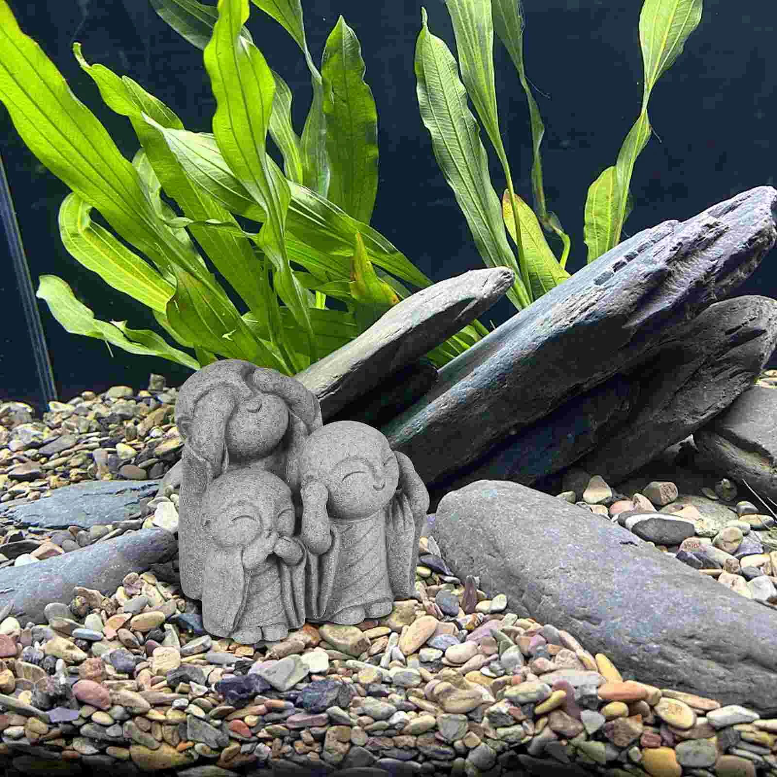 Betta tanque de peixes ksitigarbha jardim artesanato decorações de aquário grande resina beta aquários cinza acessórios figura estátua