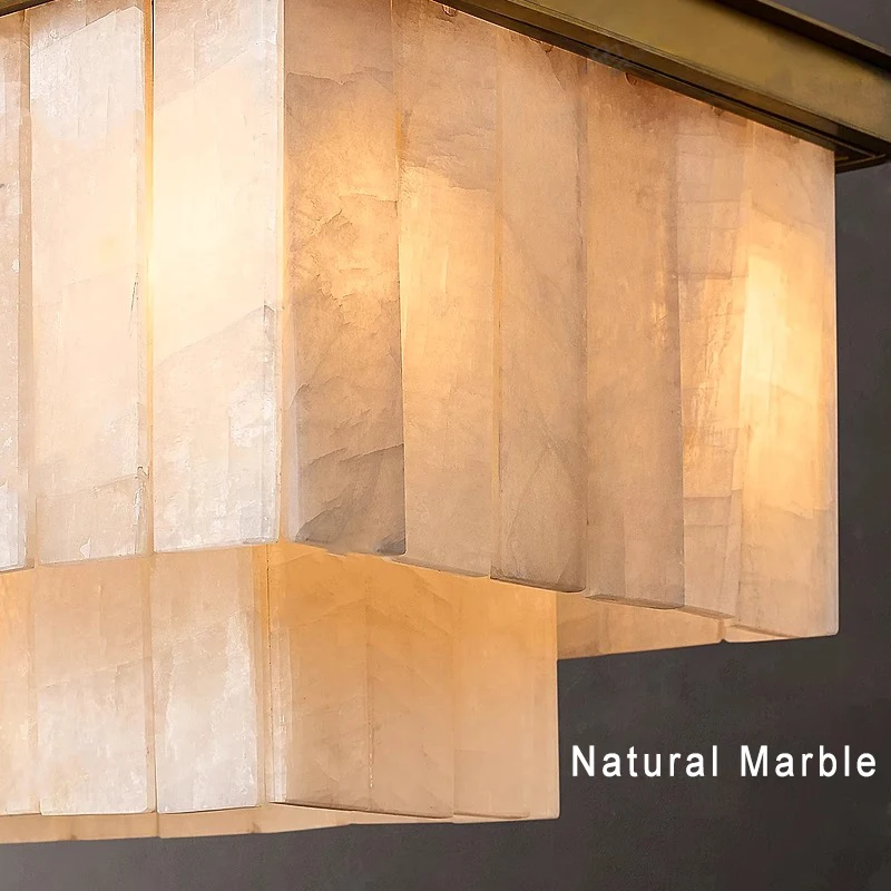 Designer Bronze Frame Pendant - 59" Long Marble Rectangle Lamp for Luxury Kitchen Island & Dining Room