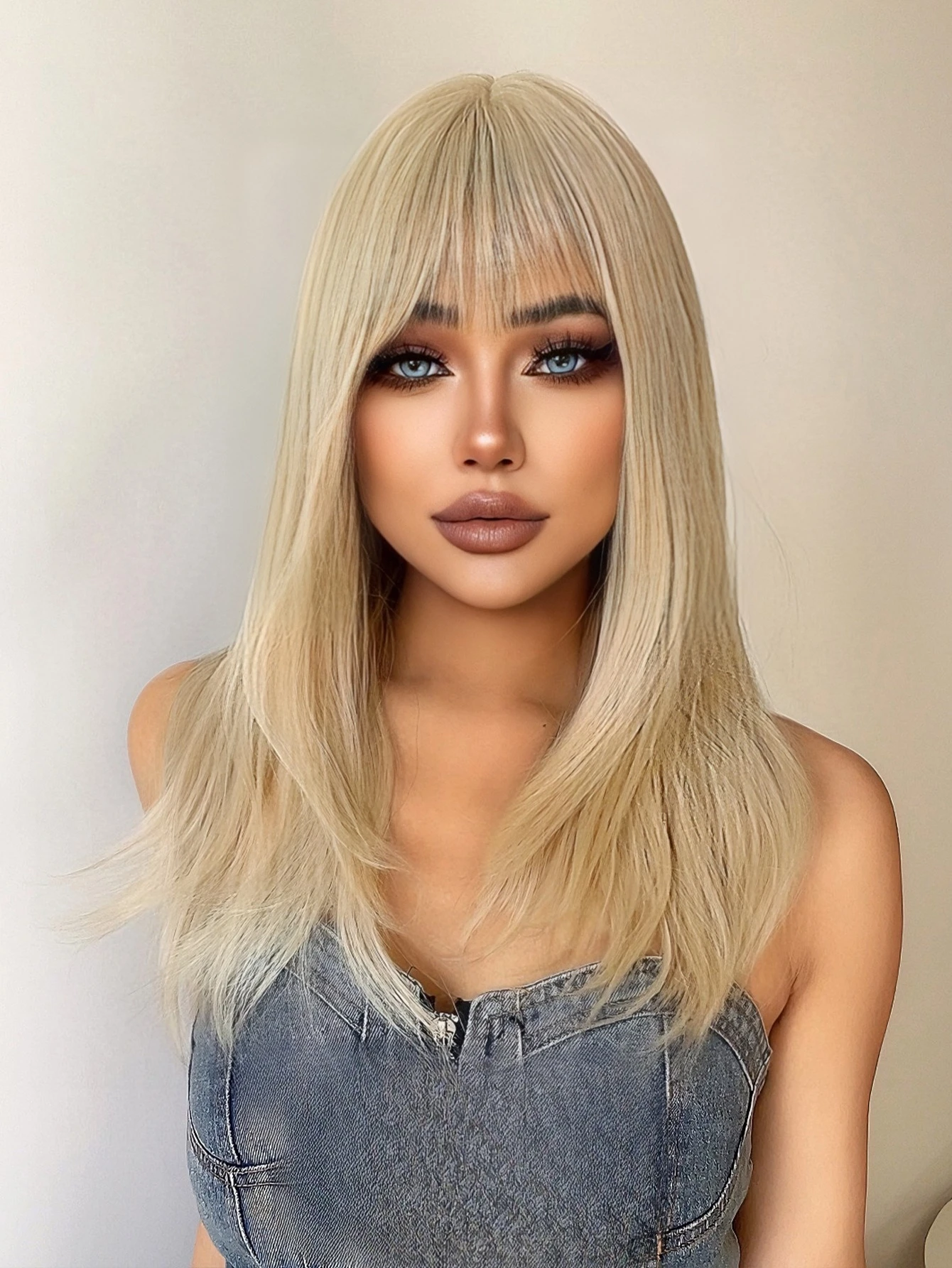 

Парик женский, длинные прямые волосы, светлая косая челка, повседневная Лолита, натуральный, реалистичный, японский, сладкий, JK, полный головной убор