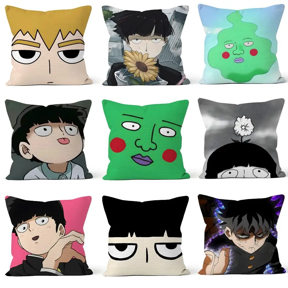 Anime Mob Psycho 100 MP100 Mob Reigen Cushion Cover Throw Pillow Soft Short Plush Cozy Durable For Sofa Bedroom Home Decor Gift