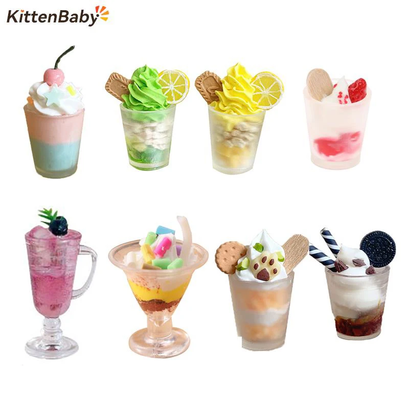 1Pc Miniature Dollhouse Food Lemon Fruit Oatmeal Cup Ice Cream Mini Snack Simulation Drink Kitchen Decorative Accessories Toy