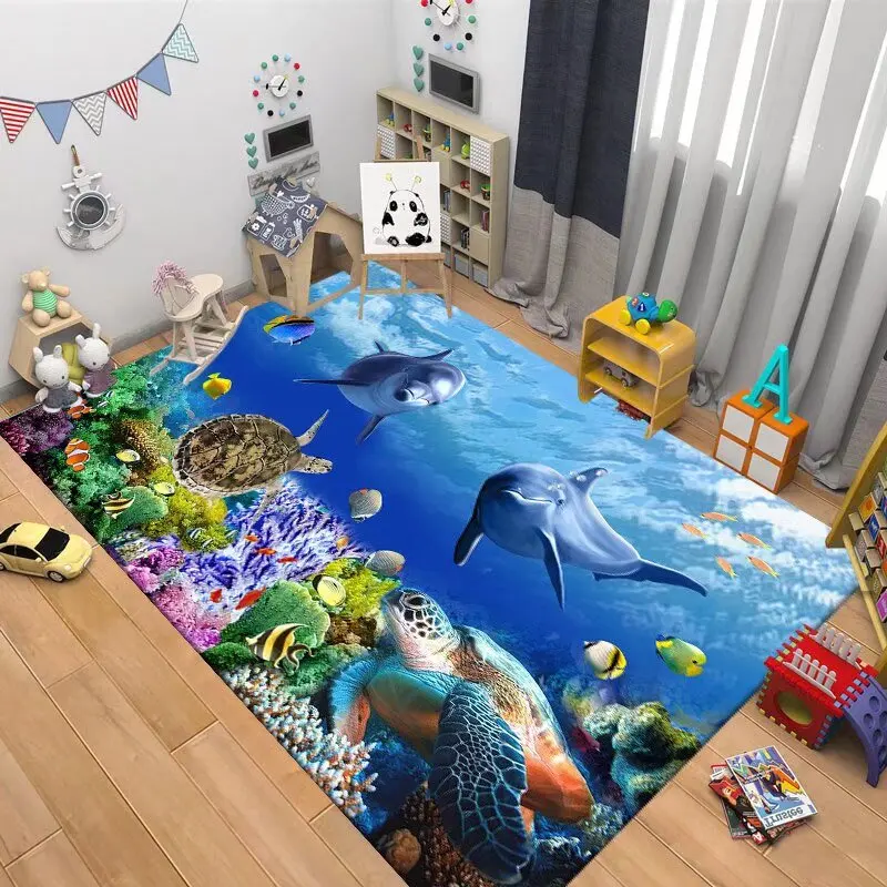 3D Landscape Printed Living Room Carpets Sofa Side Area Rug Sea Underwater World Kids Bedroom Decoration Child Room Non Slip Mat