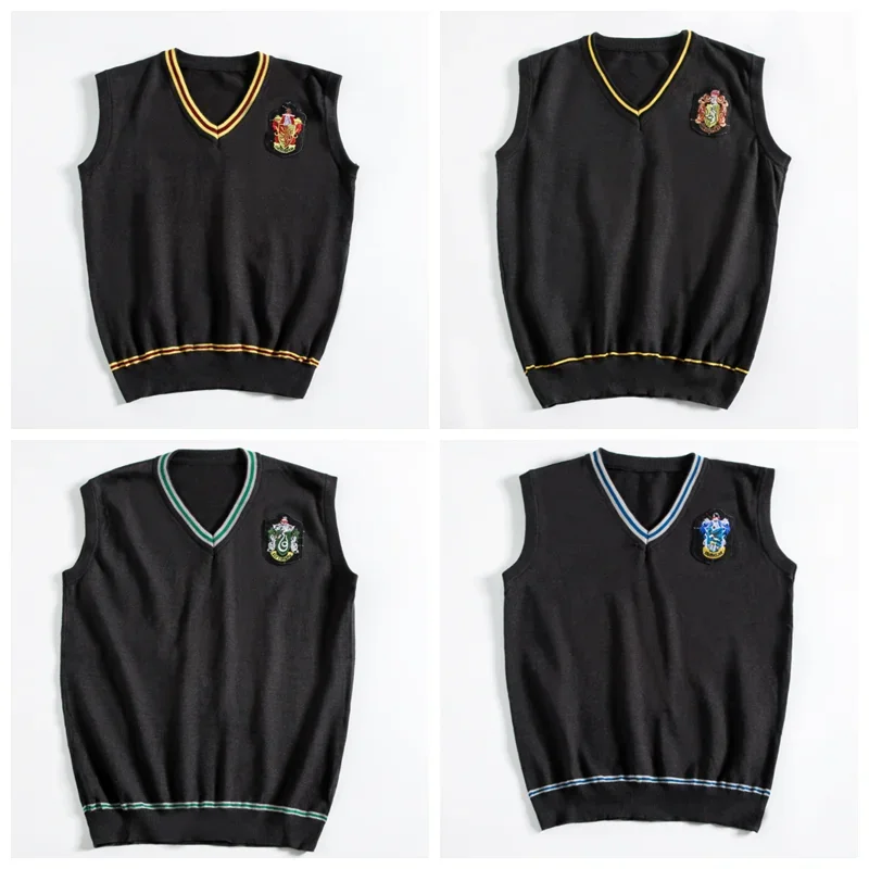 2024 Harries Series V-neck Sweater Gryffindor Hufflepuff COS Clothing Unisex Vest Uniform Long-sleeved Sweater Vest Tops Cosplay