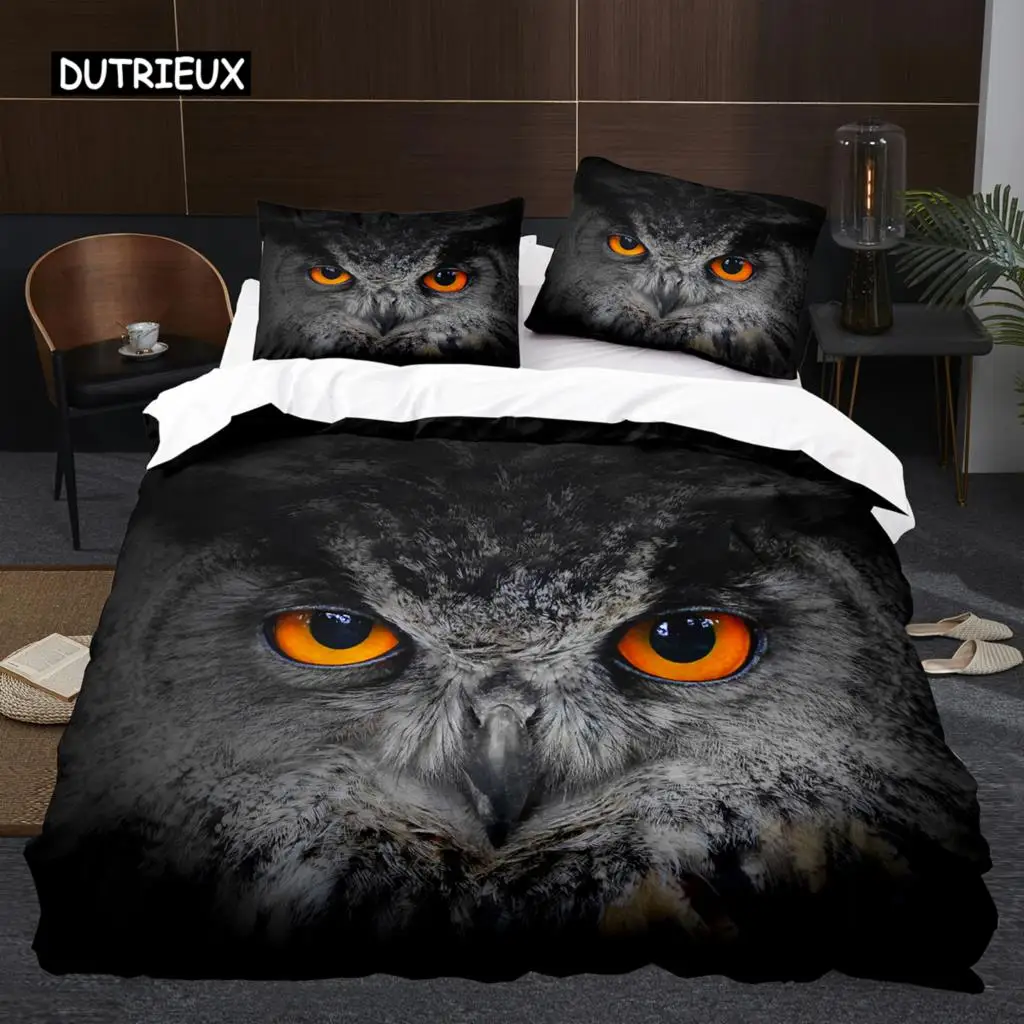 

Owl Duvet Cover Set 3D Safari Wildlife Print Comforter Cover Bird Animal Personalized Nighthawk Queen Size Polyester Quilt Cover