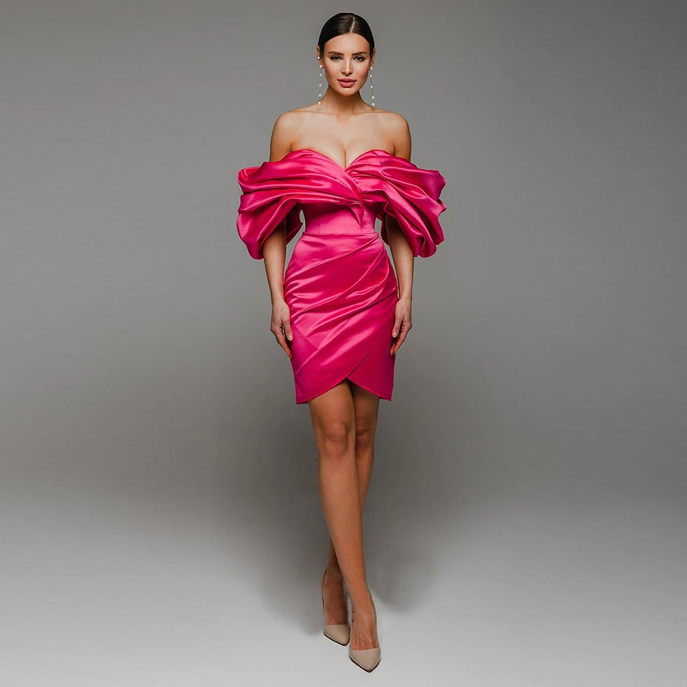 Sexy vestidos de baile para mulher personalizado fora do ombro plissado espartilho volta sem mangas mini curto cocktail vestido barato