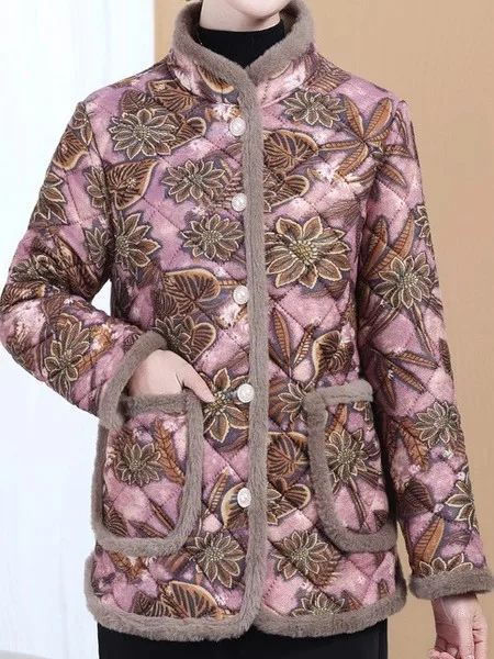 

Faionable Mommy Cotton Jaet Collar Print ort Warm Autumn Winter Clothes for Middle-Aged And ly Women