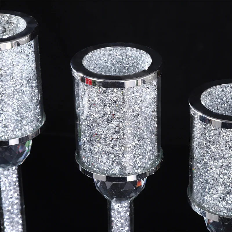 

Silver Bling Mirror Glass Candlestick Holders with Crystal Crushed Diamond Sparkling Home Office Decor Luxury