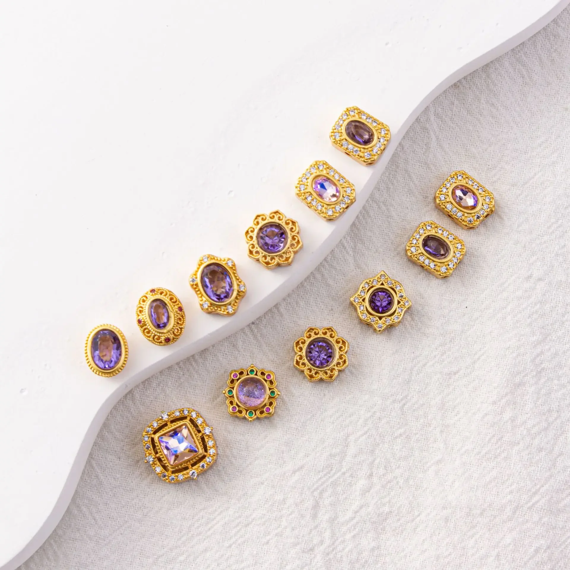 5 Pieces Copper Gold-plated Amethyst Round Spacer Beads DIY Pearl Bracelet Necklace Hand String Jewelry Accessories Wholesale