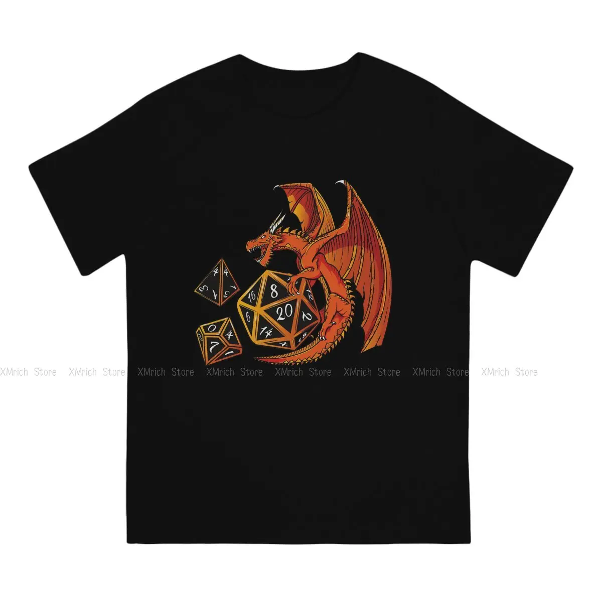 Funny The Dice Dragon  T-Shirts for Men Round Collar 100% Cotton T Shirt DnD Game Short Sleeve Tees New Arrival Clothes