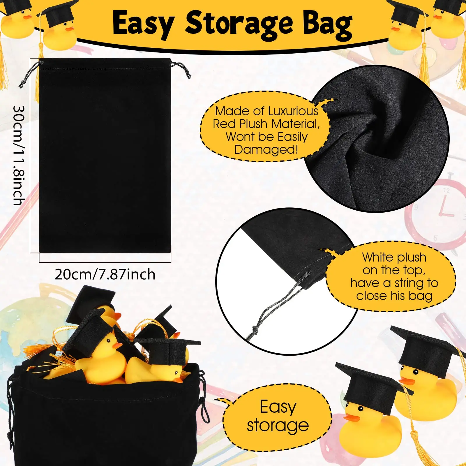 Juego de 24 Mini patos de graduación de goma con gorro con borla de graduación, recuerdos de fiesta, decoración para aula