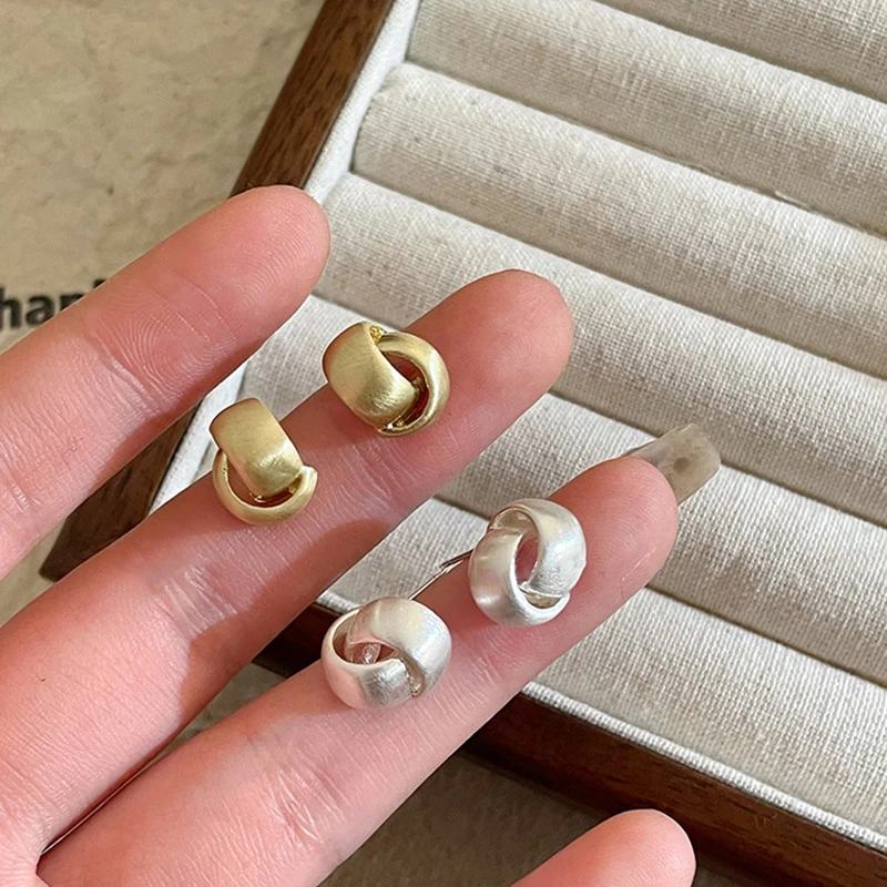 New 925 Sterling Silver Stud Earrings Double Rings Golden Punk Geometric For Women Girl Gift Jewelry Dropshipping Wholesale