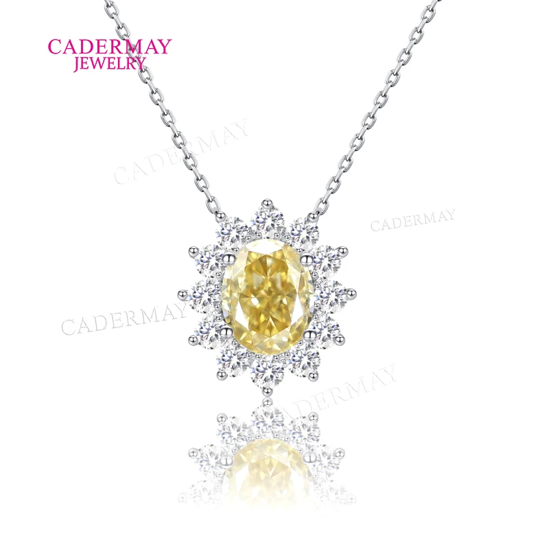 

Ювелирные изделия Cadermay, серебро 925 пробы, кулон с подсолнухом, 8x10 мм, овальная форма, желтый муассанит, бриллиант, ожерелье с подвеской в виде ореола для женщин, подарок