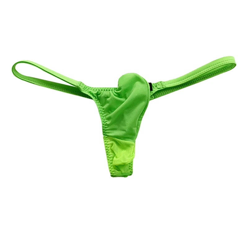 New Ice Silk Low Waist Men\'s Underwear Breathable Mesh Separation Upturned U-convex Thong Men\'s T-Pants penis pouch