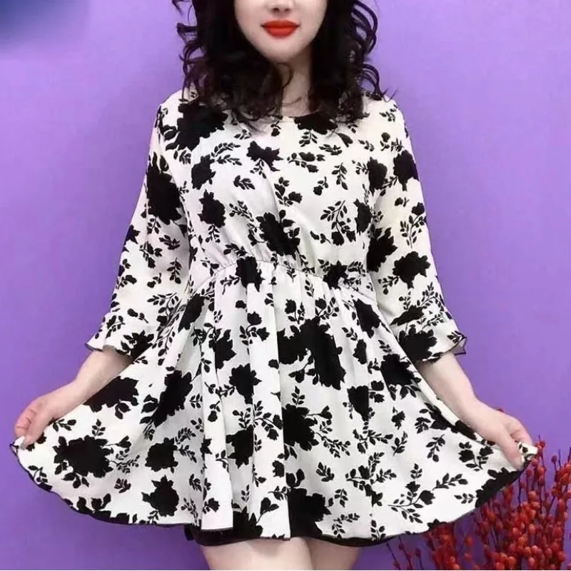 

Summer Women's 2024 New Pullover O-Neck Patchwork Printing Polka Dot Fashion Elegant Comfortable Loose 3/4 Sleeve Blouses Shirts