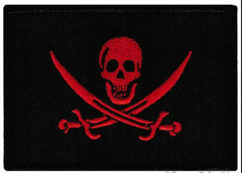 PIRATE FLAG PATCH JOLLY ROGER Skull Swords BLACK RED CALICO JACK embroidered new ≈6.5-4.5cm