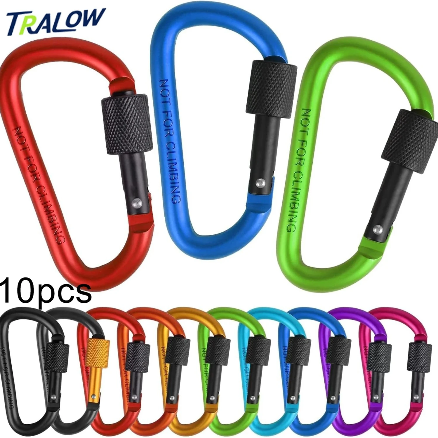 TRALOW D‑Shape Lockable Aluminum Alloy Carabiner Hook, Safety Buckle Key Clip for Camping Hiking Outdoor Keychain Accessories